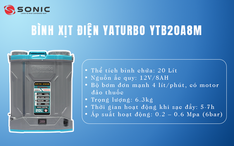 Đặc điểm nổi bật của bình xịt điện Yaturbo YTB20A8M