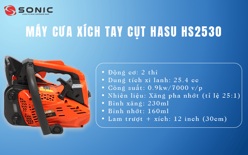 Đặc điểm nổi bật của máy cưa xích tay cụt Hasu HS2530