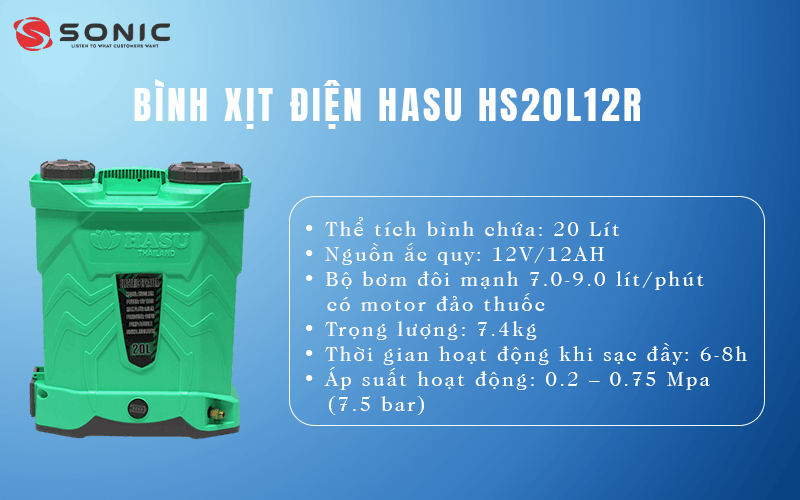 Đặc điểm nổi bật của bình xịt điện Hasu HS20L12R - Bơm đôi mạnh mẽ